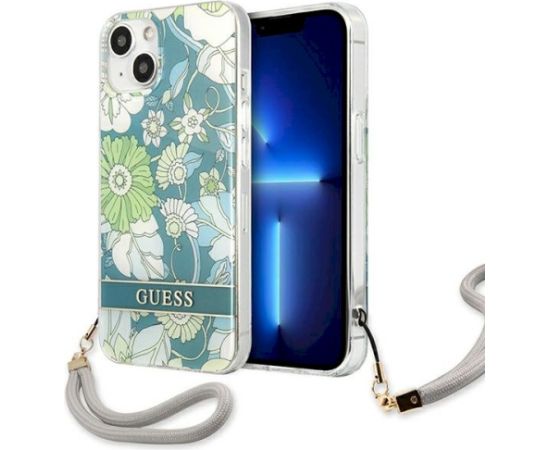 Guess GUHCP13SHFLSN Flower Strap Aizsargapvalks priekš iPhone 13 mini 5,4" / zaļš Neoriģinālie Maciņi