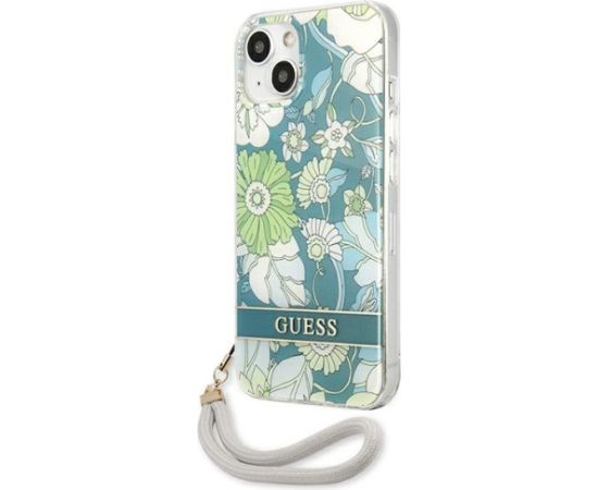 Guess GUHCP13SHFLSN Flower Strap Aizsargapvalks priekš iPhone 13 mini 5,4" / zaļš Neoriģinālie Maciņi