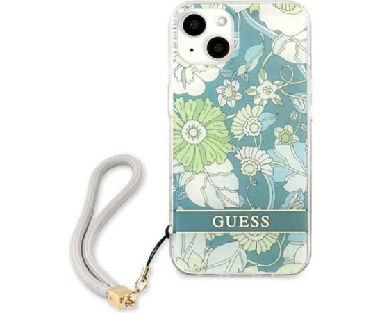 Guess GUHCP13SHFLSN Flower Strap Aizsargapvalks priekš iPhone 13 mini 5,4" / zaļš Neoriģinālie Maciņi
