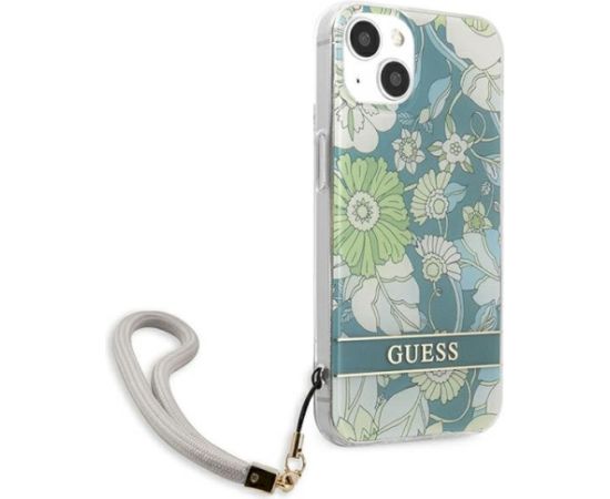 Guess GUHCP13SHFLSN Flower Strap Aizsargapvalks priekš iPhone 13 mini 5,4" / zaļš Neoriģinālie Maciņi