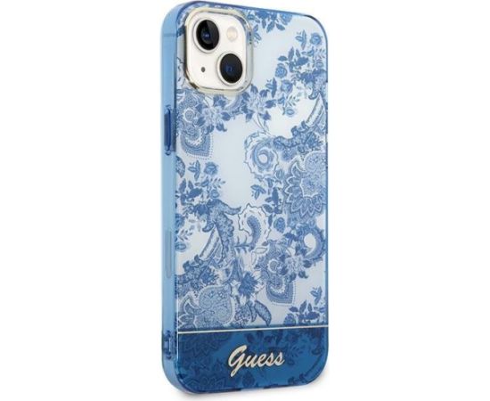Guess GUHCP14MHGPLHB Porcelain Collection Aizsargapvalks priekš iPhone 14 Plus / 15 Plus 6.7" / zils Neoriģinālie Maciņi