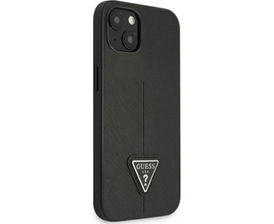 Guess GUHCP13SPSATLK Hardcase Saffiano Triangle Logo Aizsargapvalks priekš iPhone 13 mini 5,4" / melns Neoriģinālie Maciņi