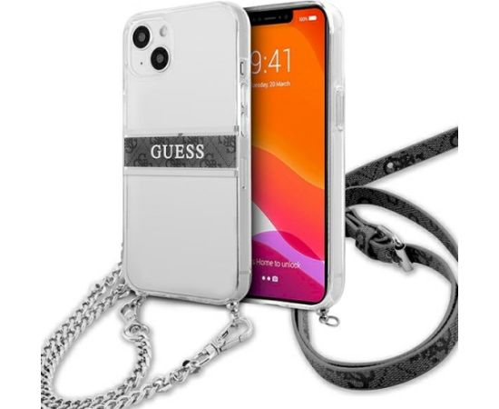 Guess GUHCP13SKC4GBSI Aizsargapvalks priekš iPhone 13 mini 5,4" transparent hardcase 4G grey strap silver chain Neoriģinālie Maciņi
