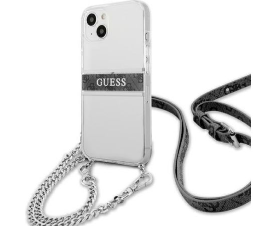 Guess GUHCP13SKC4GBSI Aizsargapvalks priekš iPhone 13 mini 5,4" transparent hardcase 4G grey strap silver chain Neoriģinālie Maciņi