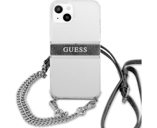 Guess GUHCP13SKC4GBSI Aizsargapvalks priekš iPhone 13 mini 5,4" transparent hardcase 4G grey strap silver chain Neoriģinālie Maciņi
