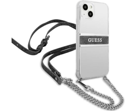 Guess GUHCP13SKC4GBSI Aizsargapvalks priekš iPhone 13 mini 5,4" transparent hardcase 4G grey strap silver chain Neoriģinālie Maciņi