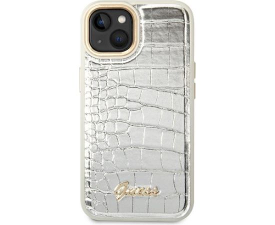 Guess GUHCP14MHGCRHS Croco Collection Aizsargapvalks priekš iPhone 14 Plus / 15 Plus 6.7" / sudraba Neoriģinālie Maciņi