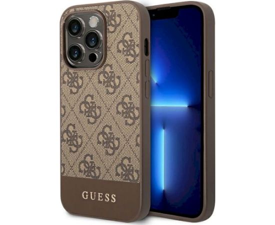 Guess GUHCP14LG4GLBR 4G Stripe Collection Aizsargapvalks priekš iPhone 14 Pro 6,1" / brūns Neoriģinālie Maciņi