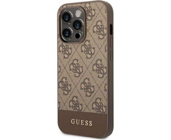 Guess GUHCP14LG4GLBR 4G Stripe Collection Aizsargapvalks priekš iPhone 14 Pro 6,1" / brūns Neoriģinālie Maciņi