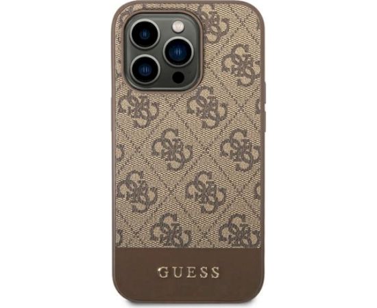 Guess GUHCP14LG4GLBR 4G Stripe Collection Aizsargapvalks priekš iPhone 14 Pro 6,1" / brūns Neoriģinālie Maciņi