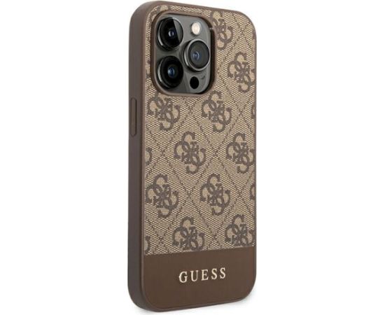 Guess GUHCP14LG4GLBR 4G Stripe Collection Aizsargapvalks priekš iPhone 14 Pro 6,1" / brūns Neoriģinālie Maciņi