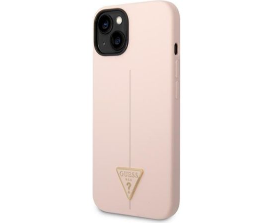 Guess GUHCP14MSLTGP Silicone Triangle Hardcase Aizsargapvalks priekš iPhone 14 Plus/15 Plus 6.7" / rozā Neoriģinālie Maciņi