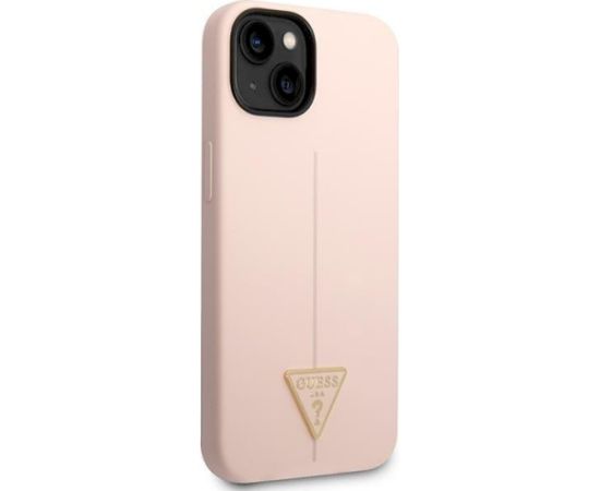 Guess GUHCP14MSLTGP Silicone Triangle Hardcase Aizsargapvalks priekš iPhone 14 Plus/15 Plus 6.7" / rozā Neoriģinālie Maciņi