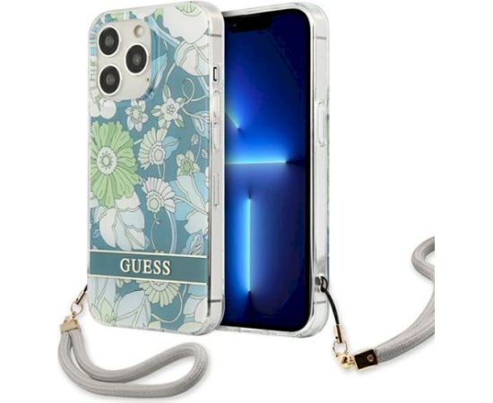 Guess GUHCP13XHFLSN Flower Strap Aizsargapvalks priekš iPhone 13 Pro Max 6,7" / zaļš Neoriģinālie Maciņi