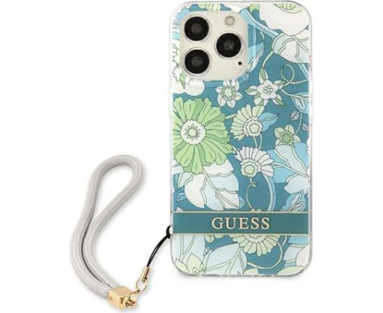 Guess GUHCP13XHFLSN Flower Strap Aizsargapvalks priekš iPhone 13 Pro Max 6,7" / zaļš Neoriģinālie Maciņi