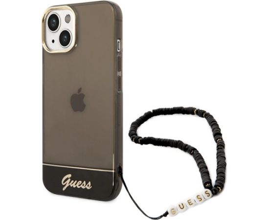 Guess GUHCP14MHGCOHK Hardcase Translucent Pearl Strap Aizsargapvalks priekš iPhone 14 Plus / 15 Plus 6.7" / melns Neoriģinālie Maciņi
