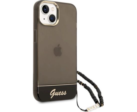 Guess GUHCP14MHGCOHK Hardcase Translucent Pearl Strap Aizsargapvalks priekš iPhone 14 Plus / 15 Plus 6.7" / melns Neoriģinālie Maciņi