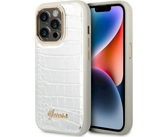 Guess GUHCP14LHGCRHS Croco Collection Aizsargapvalks priekš iPhone 14 Pro 6,1" / sudraba Neoriģinālie Maciņi