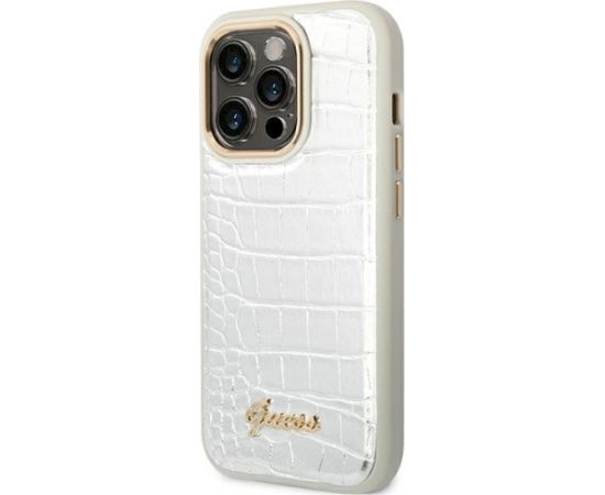 Guess GUHCP14LHGCRHS Croco Collection Aizsargapvalks priekš iPhone 14 Pro 6,1" / sudraba Neoriģinālie Maciņi