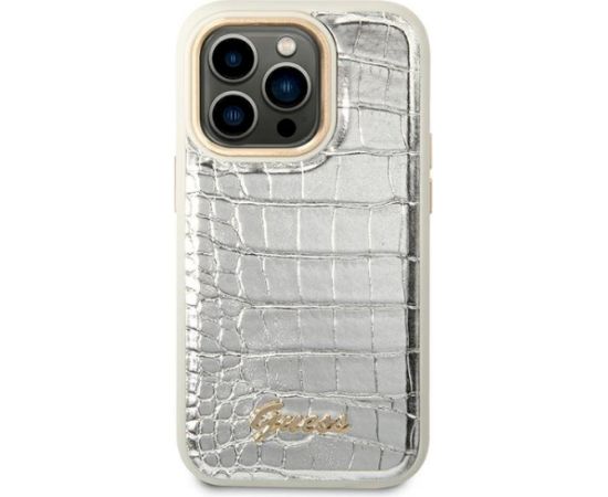 Guess GUHCP14LHGCRHS Croco Collection Aizsargapvalks priekš iPhone 14 Pro 6,1" / sudraba Neoriģinālie Maciņi