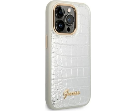 Guess GUHCP14LHGCRHS Croco Collection Aizsargapvalks priekš iPhone 14 Pro 6,1" / sudraba Neoriģinālie Maciņi