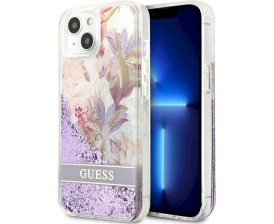 Guess GUHCP13SLFLSU Flower Liquid Glitter Hardcase Aizsargapvalks priekš iPhone 13 mini 5,4" / violets Neoriģinālie Maciņi
