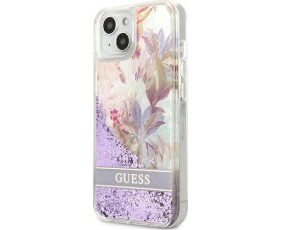 Guess GUHCP13SLFLSU Flower Liquid Glitter Hardcase Aizsargapvalks priekš iPhone 13 mini 5,4" / violets Neoriģinālie Maciņi
