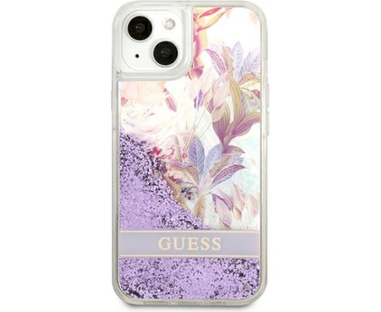 Guess GUHCP13SLFLSU Flower Liquid Glitter Hardcase Aizsargapvalks priekš iPhone 13 mini 5,4" / violets Neoriģinālie Maciņi