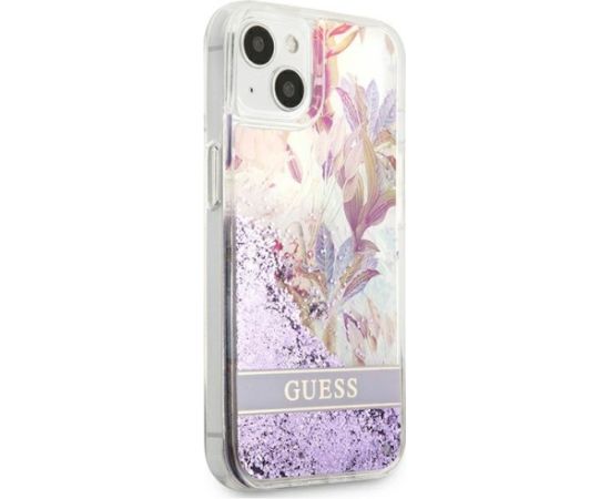 Guess GUHCP13SLFLSU Flower Liquid Glitter Hardcase Aizsargapvalks priekš iPhone 13 mini 5,4" / violets Neoriģinālie Maciņi