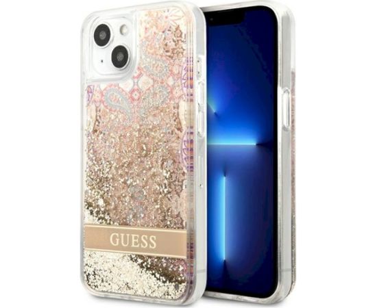 Guess GUHCP13SLFLSD Paisley Liquid Glitter Hardcase Aizsargapvalks priekš iPhone 13 mini 5,4" / zelta Neoriģinālie Maciņi