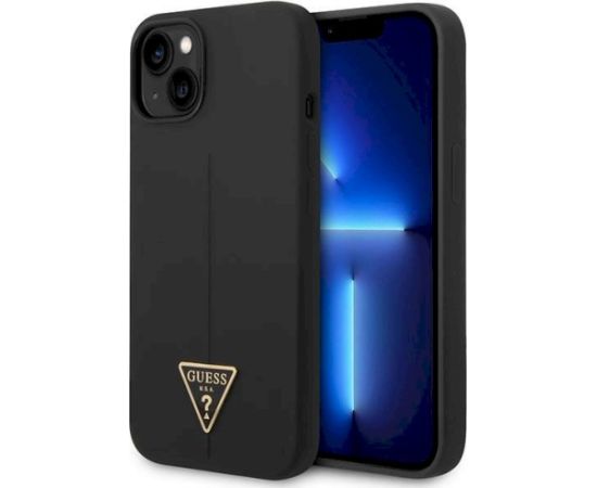 Guess GUHCP14MSLTGK Silicone Triangle Hardcase Aizsargapvalks priekš iPhone 14 Plus / 15 Plus 6.7" / melns Neoriģinālie Maciņi