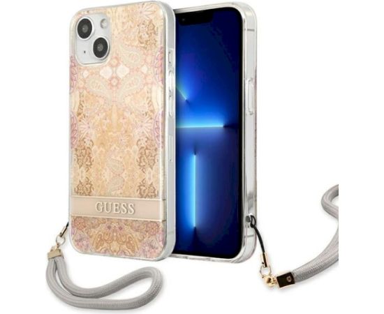 Guess GUHCP13SHFLSD Flower Strap Aizsargapvalks priekš iPhone 13 mini 5,4" / zelta Neoriģinālie Maciņi