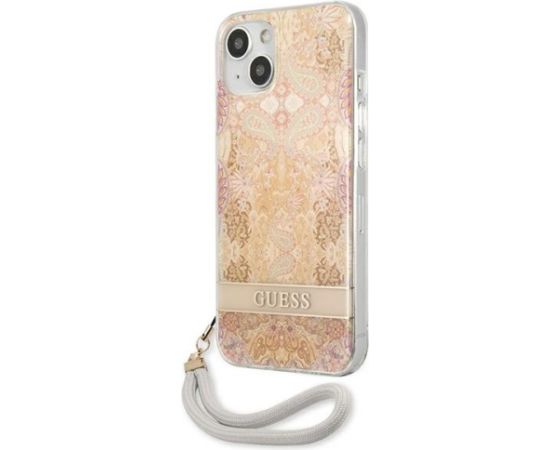 Guess GUHCP13SHFLSD Flower Strap Aizsargapvalks priekš iPhone 13 mini 5,4" / zelta Neoriģinālie Maciņi