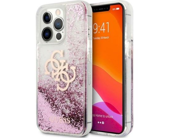 Guess GUHCP13XLG4GPI Hardcase 4G Big Liquid Glitter Aizsargapvalks priekš iPhone 13 Pro Max 6.7" / rozā Neoriģinālie Maciņi
