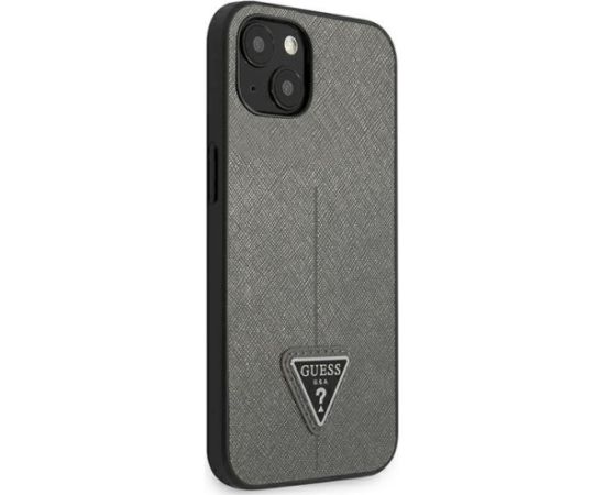 Guess GUHCP13MPSATLG Saffiano Triangle Logo Aizsargapvalks priekš iPhone 13/14/15 6,1" / sudraba Neoriģinālie Maciņi