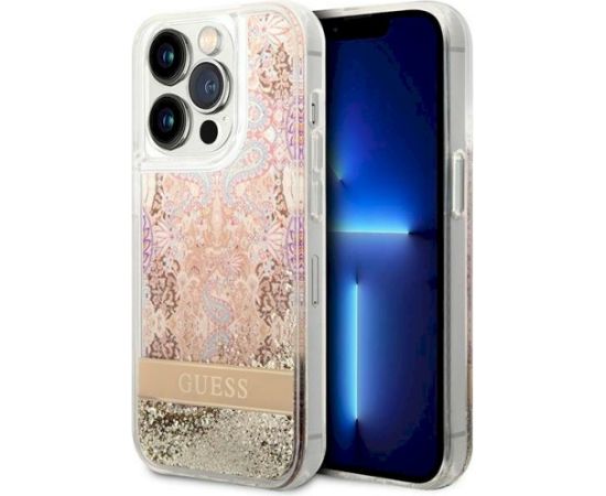 Guess GUHCP14LLFLSD Paisley Liquid Glitter Aizsargapvalks priekš iPhone 14 Pro 6,1" / zelta Neoriģinālie Maciņi