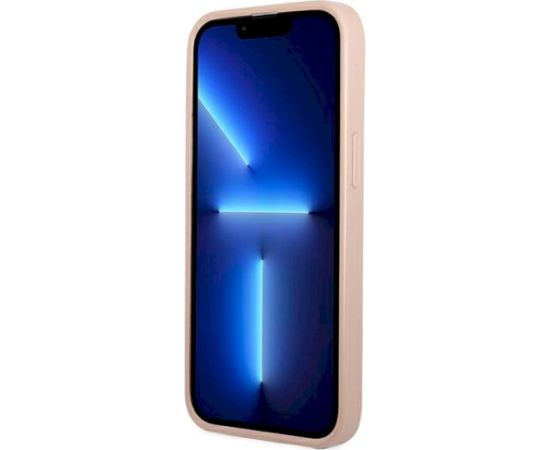Guess GUHCP13SPSATPP Saffiano Triangle Logo Cardslot Aizsargapvalks priekš iPhone 13 mini 5,4" / rozā Neoriģinālie Maciņi