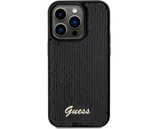 Guess GUHCP14LPSFDGSK Hardcase Sequin Script Metal Aizsargapvalks priekš iPhone 14 Pro 6.1" / melns Neoriģinālie Maciņi