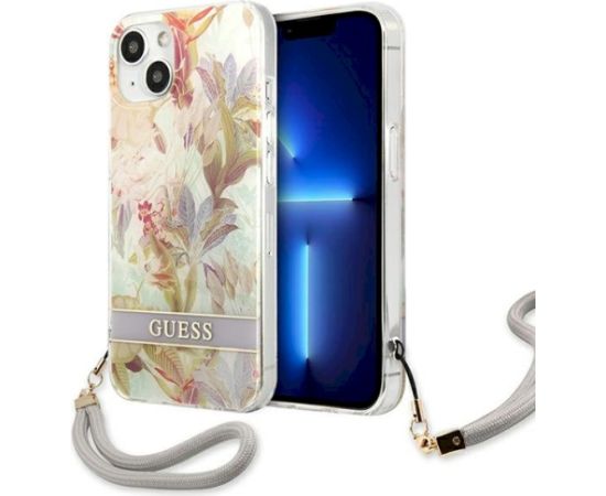 Guess GUHCP13SHFLSU Hardcase Flower Strap Aizsargapvalks priekš iPhone 13 mini 5,4" / violets Neoriģinālie Maciņi