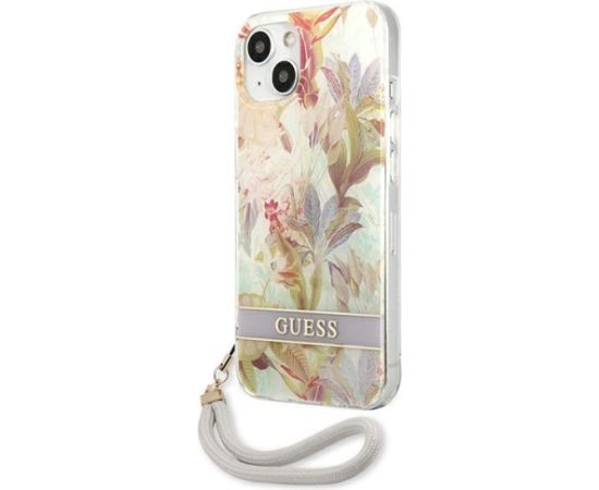 Guess GUHCP13SHFLSU Hardcase Flower Strap Aizsargapvalks priekš iPhone 13 mini 5,4" / violets Neoriģinālie Maciņi