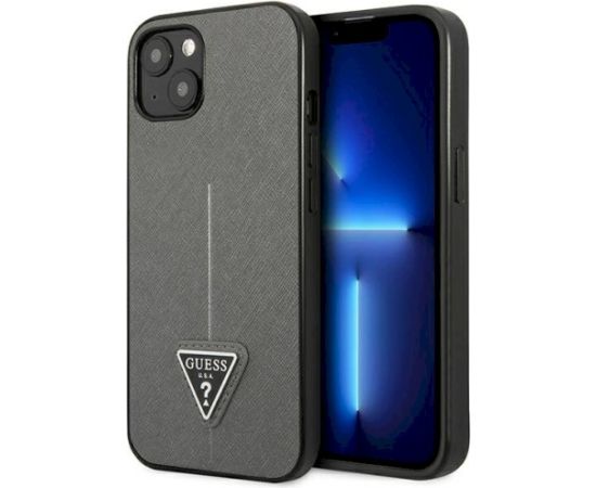 Guess GUHCP13SPSATLG Saffiano Triangle Logo Aizsargapvalks priekš iPhone 13 mini 5,4" / sudraba Neoriģinālie Maciņi