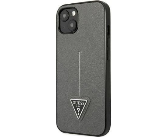 Guess GUHCP13SPSATLG Saffiano Triangle Logo Aizsargapvalks priekš iPhone 13 mini 5,4" / sudraba Neoriģinālie Maciņi
