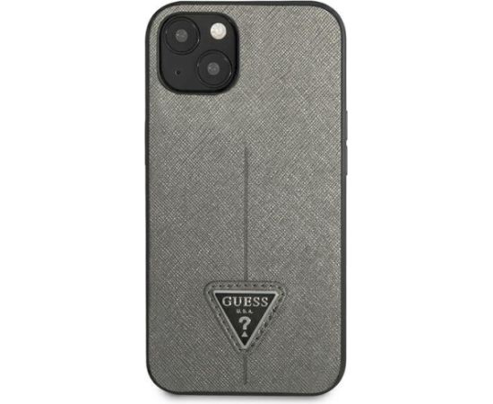 Guess GUHCP13SPSATLG Saffiano Triangle Logo Aizsargapvalks priekš iPhone 13 mini 5,4" / sudraba Neoriģinālie Maciņi