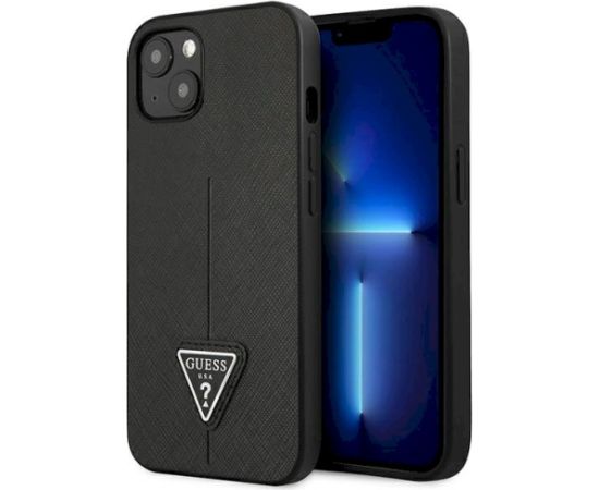 Guess GUHCP14MPSATLK Hardcase Saffiano Triangle Logo Aizsargapvalks priekš iPhone 14 Plus/15 Plus 6.7" / melns Neoriģinālie Maciņi