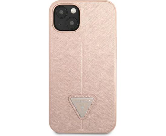 Guess GUHCP14MPSATLP Hardcase Saffiano Triangle Logo Aizsargapvalks priekš iPhone 14 Plus / 15 Plus 6.7" / rozā Neoriģinālie Maciņi
