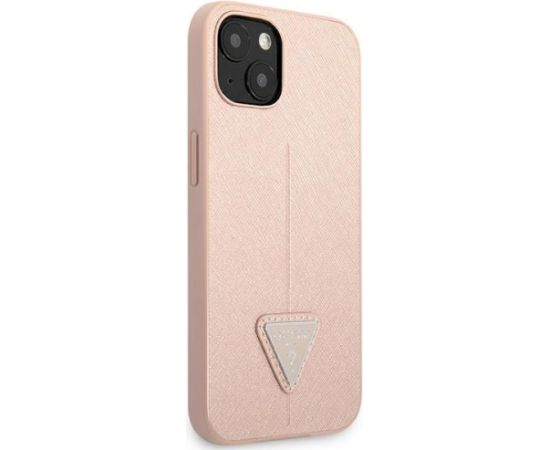 Guess GUHCP14MPSATLP Hardcase Saffiano Triangle Logo Aizsargapvalks priekš iPhone 14 Plus / 15 Plus 6.7" / rozā Neoriģinālie Maciņi