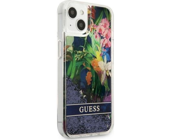 Guess GUHCP13SLFLSB Flower Liquid Glitter Hardcase Aizsargapvalks priekš iPhone 13 mini 5,4" / zils Neoriģinālie Maciņi