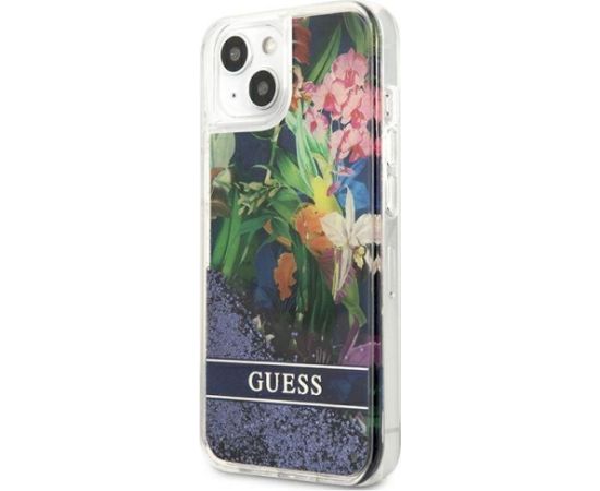 Guess GUHCP13SLFLSB Flower Liquid Glitter Hardcase Aizsargapvalks priekš iPhone 13 mini 5,4" / zils Neoriģinālie Maciņi