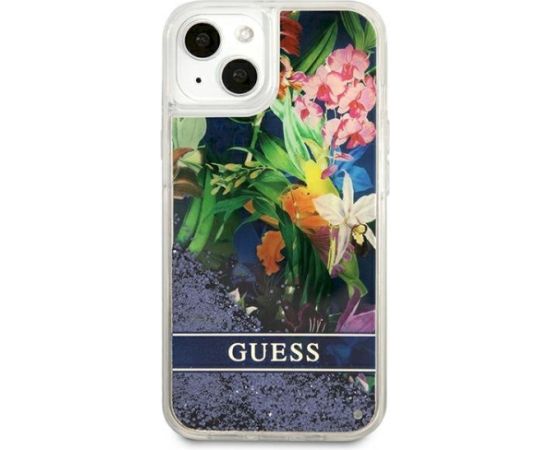 Guess GUHCP13SLFLSB Flower Liquid Glitter Hardcase Aizsargapvalks priekš iPhone 13 mini 5,4" / zils Neoriģinālie Maciņi