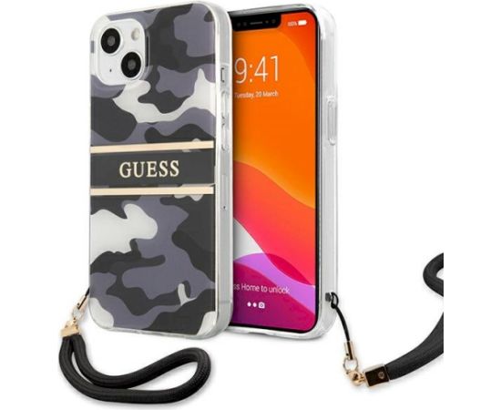 Guess GUHCP13SKCABBK Camo Strap Collection Aizsargapvalks priekš iPhone 13 mini 5,4" / melns Neoriģinālie Maciņi